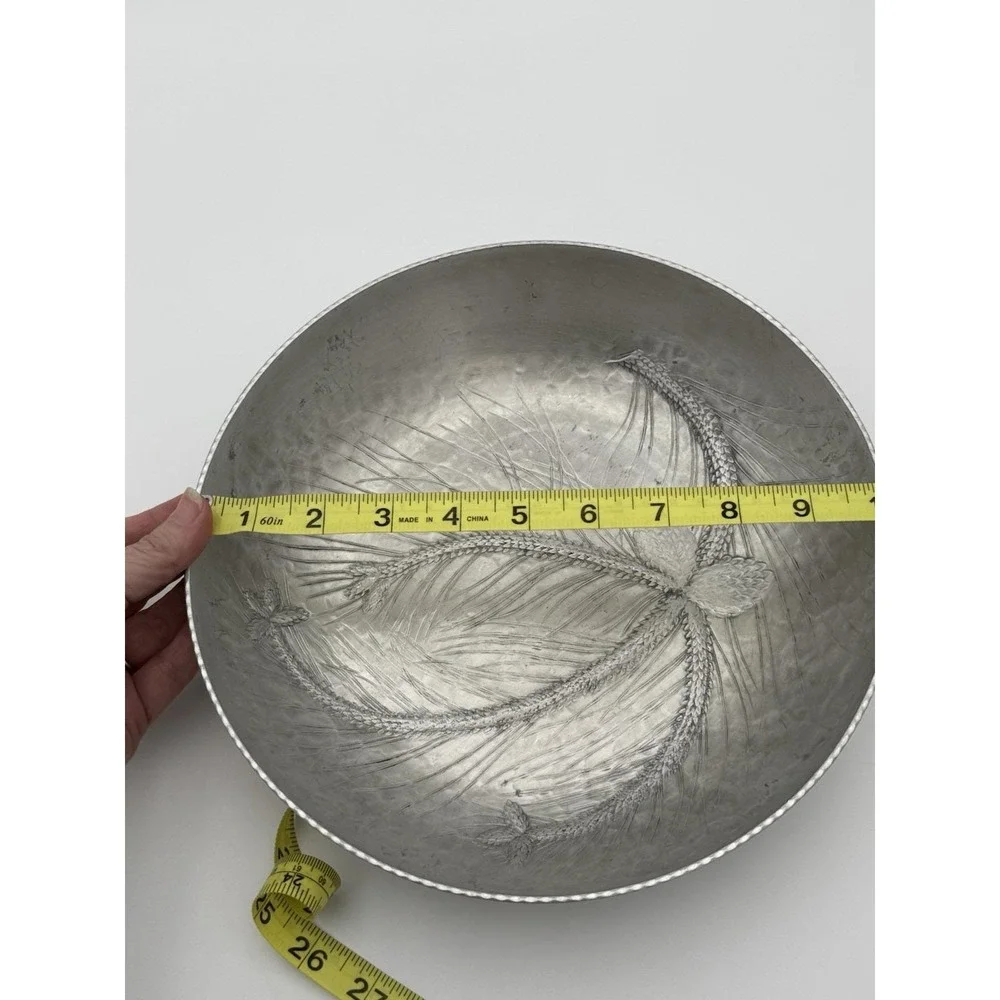 Vintage Everlast Forged Aluminum Round Plate Or Tray Pinecones & Branches Design